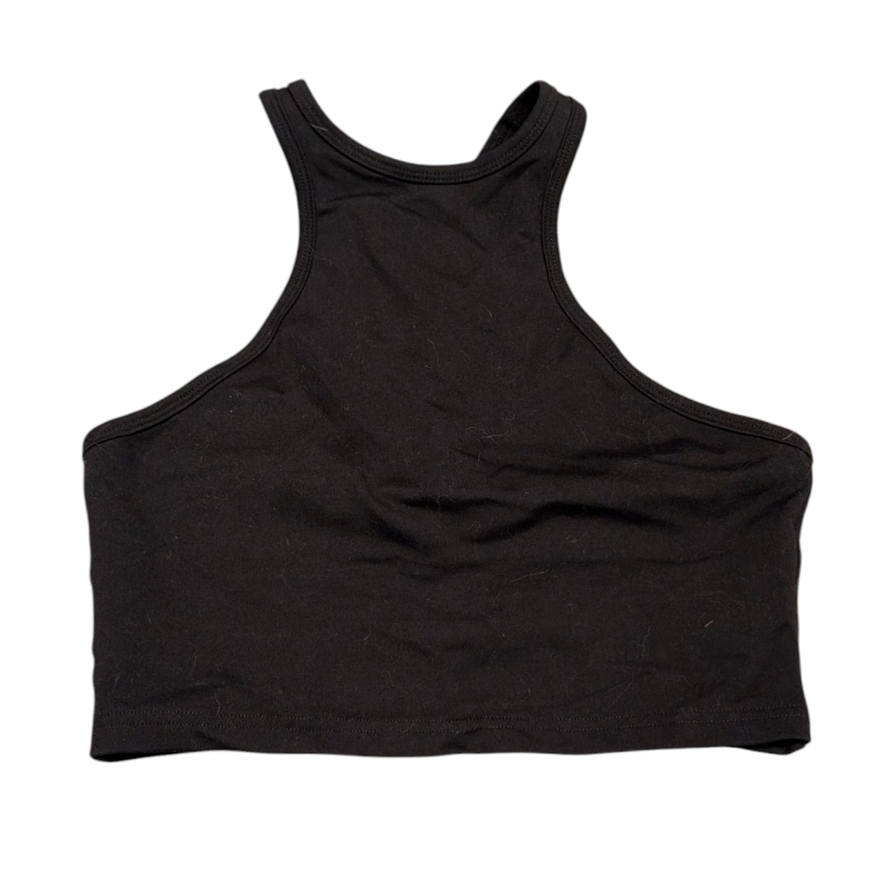 Levavi Amelia T-Strap High Neck Racerback Bra Crop Top Onyx Size Medium